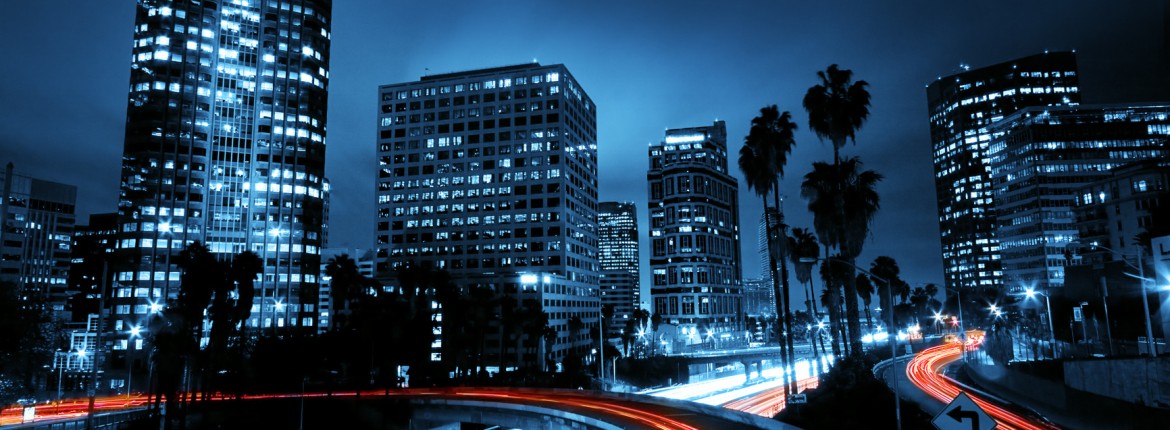Los Angeles, Urban City at Sunset with Freeway Trafic